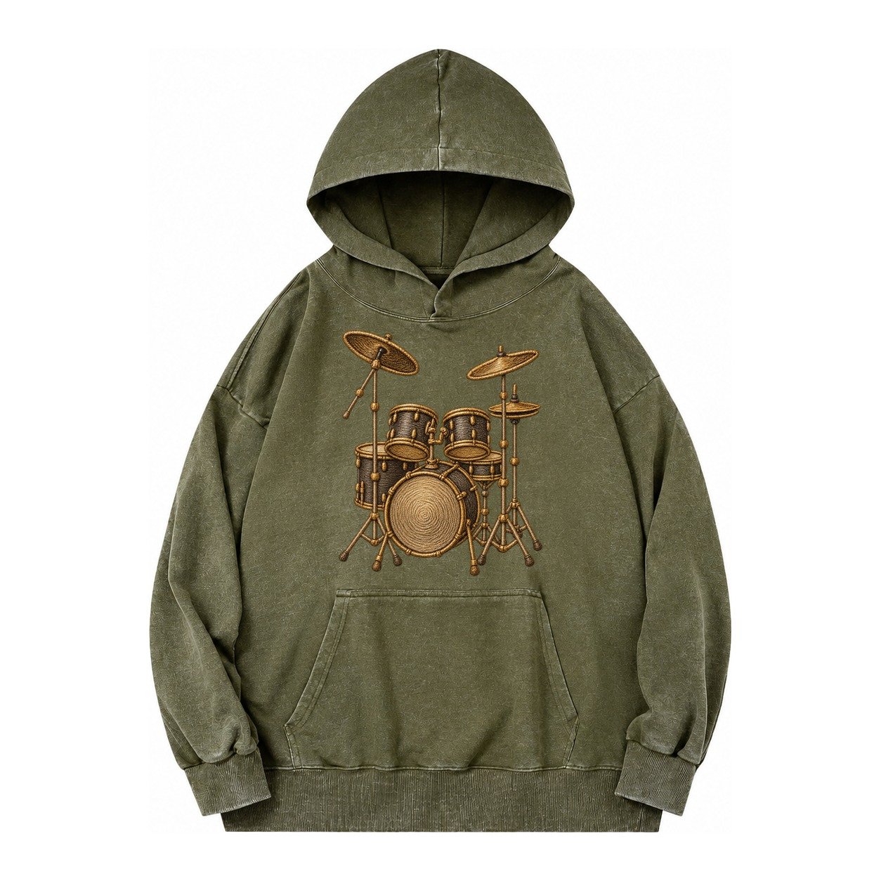 Drum Kit Vintage Washed Hoodie – Army Green