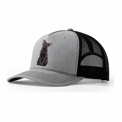 Oriental Shorthair Seated Portrait Realistic Cat Portrait Trucker Hat – Sport Grey Black