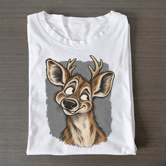 Deer Expressive Portrait Wild Grin Gallery Classic T-shirt – White