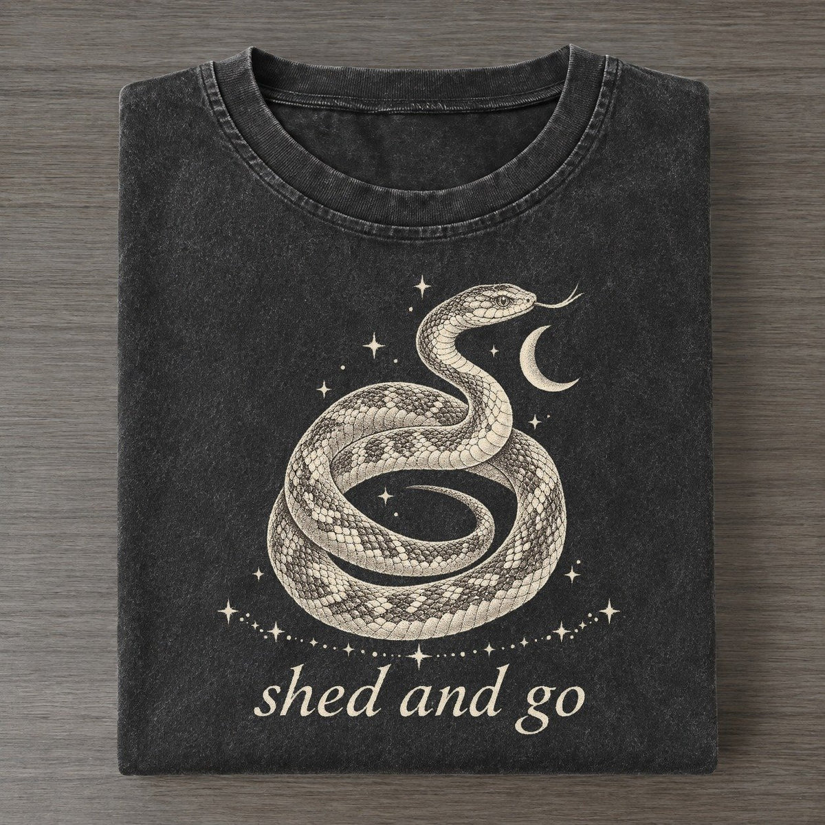 Garden Snake Midnight Linework Vintage T-shirt – Black
