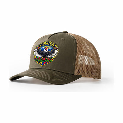 Colombia Retro Badge Country Logos Trucker Hat – Olive Khaki