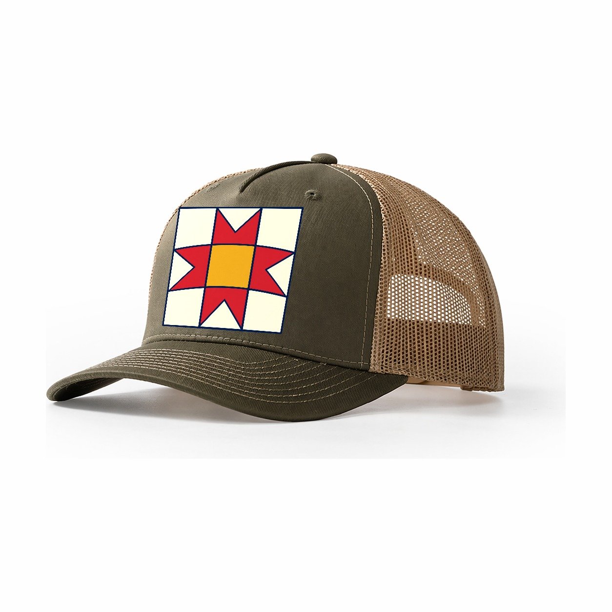 Star Block Study Sewing And Quilting Trucker Hat – Olive Khaki