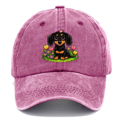 Dachshund Spring Flowers Classic Cap – Dusty Rose