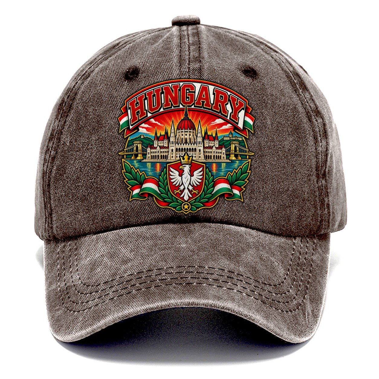 Hungary Retro Badge Country Logos Classic Cap – Brown