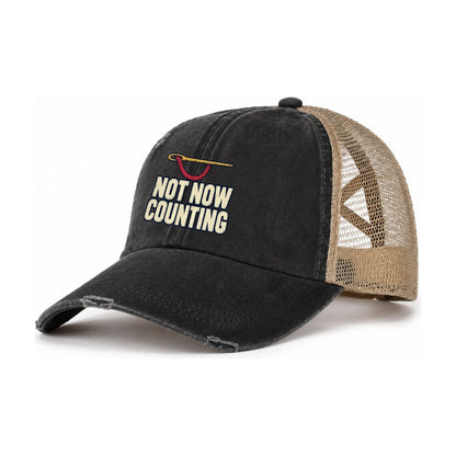 Not Now Counting Women's Ponytail Trucker Hat – Washed Black Khaki