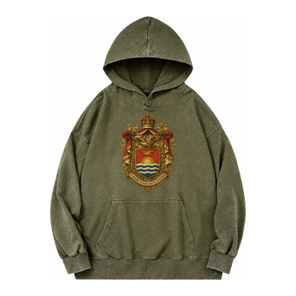 Golden Peace Embroidered Vintage Washed Hoodie – Army Green