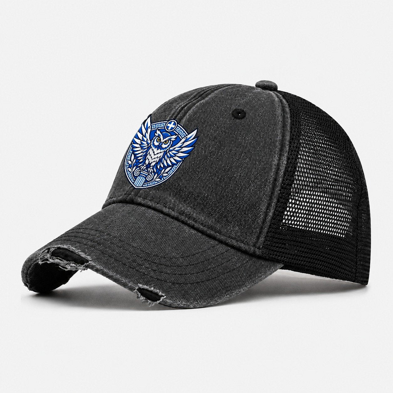 Greece Minimal Emblem Country Logos Washed Trucker Hat – Black