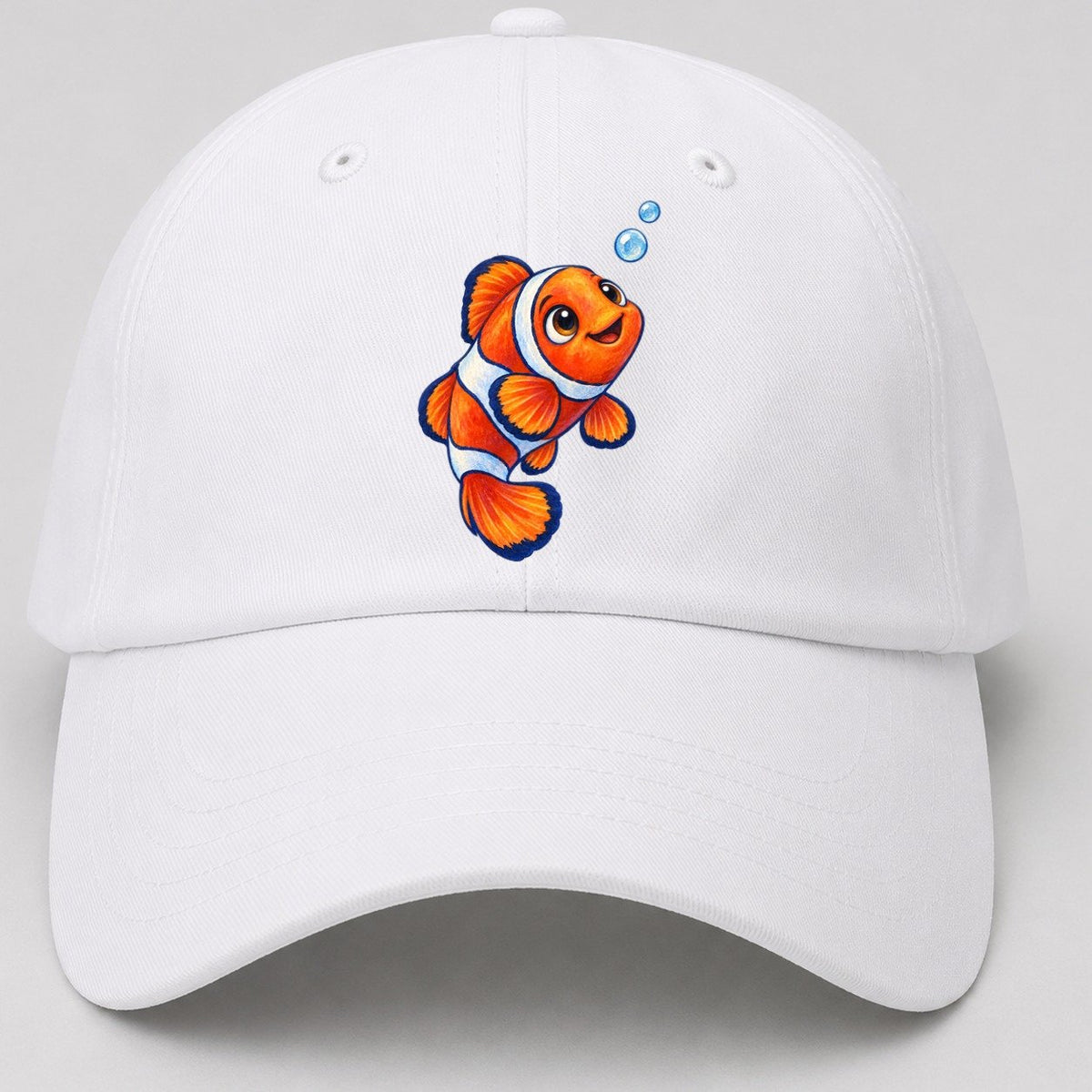 Clownfish Upward Flick Sea Sprite Baseball Cap – White