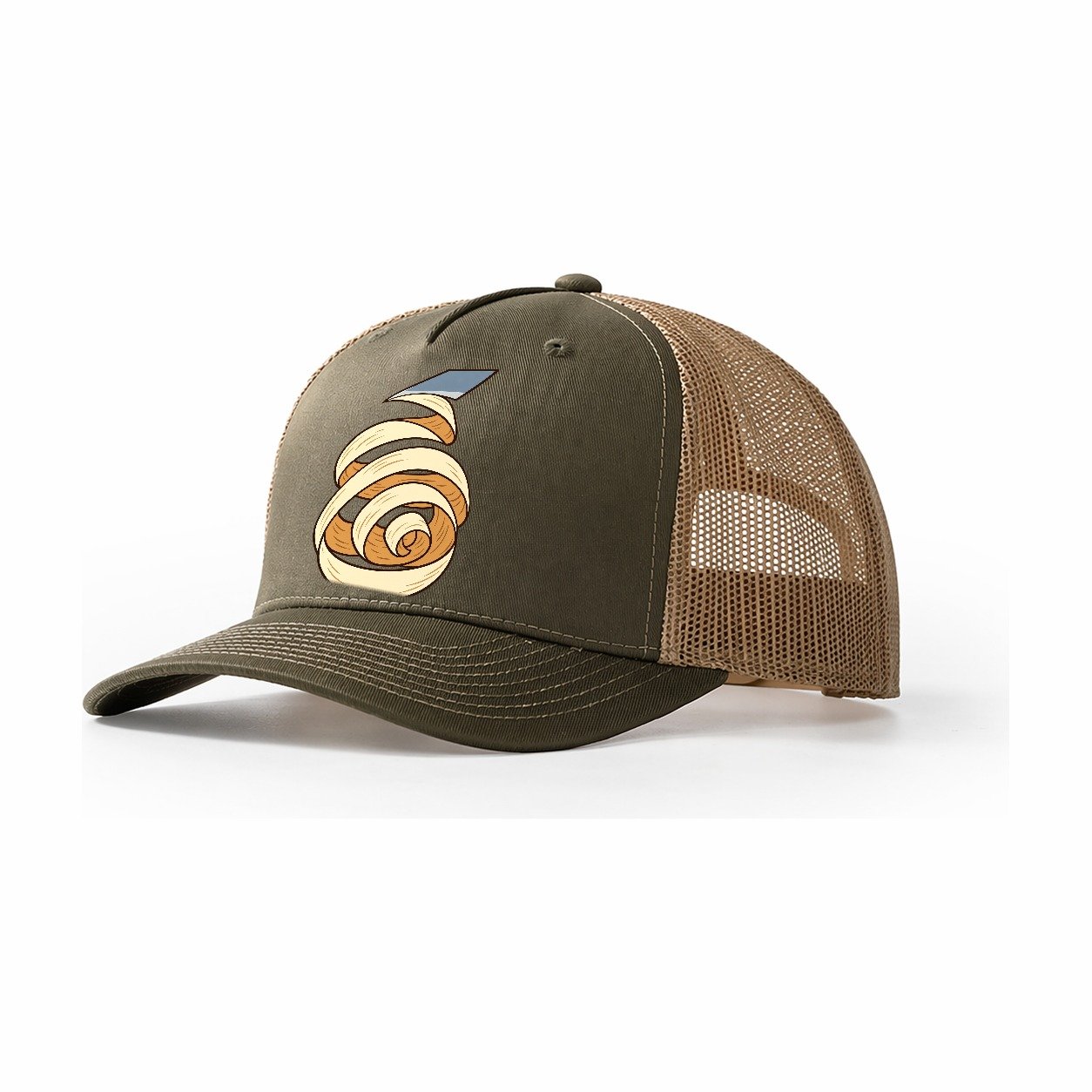 Wood Shaving Spiral Woodworking Trucker Hat – Olive Khaki