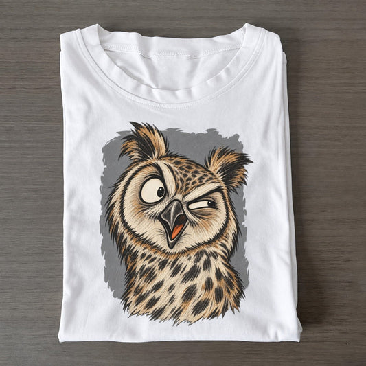 Owl Expressive Portrait Wild Grin Gallery Classic T-shirt – White