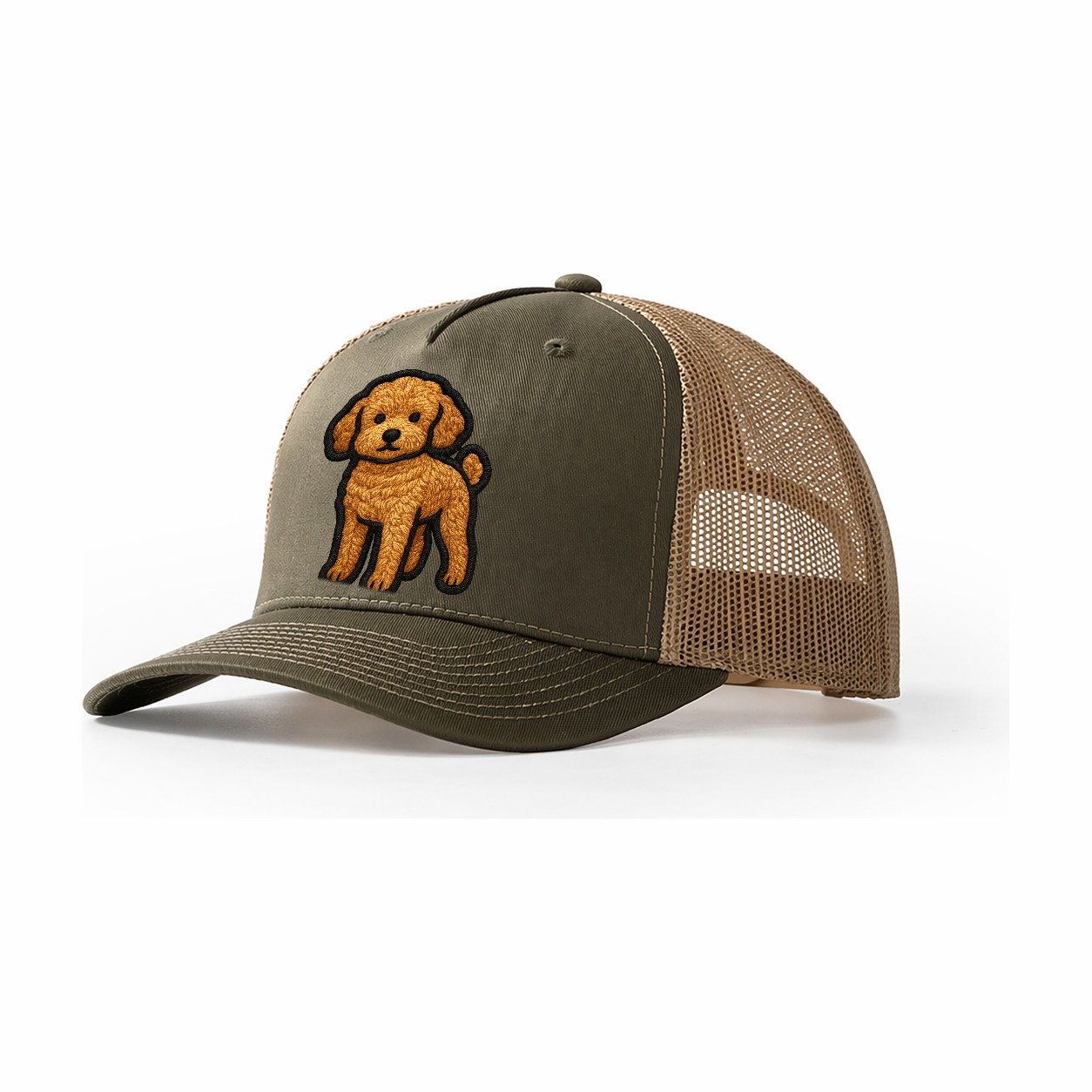 Toy Poodle Trendy Miniature Design With Thick Black Outline Trucker Hat – Olive-Khaki