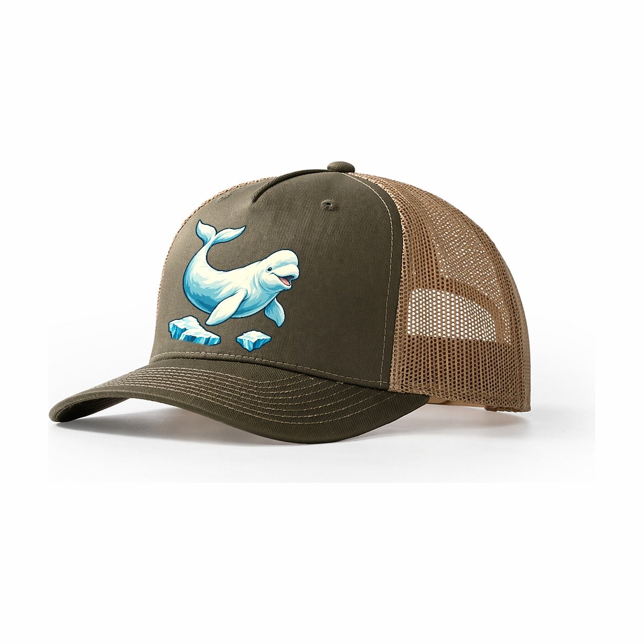Beluga Whale And Floating Ice Canada Cultural Icons Trucker Hat – Olive Khaki