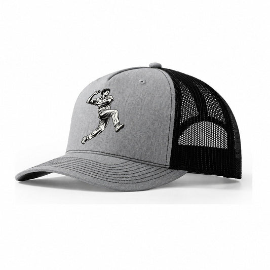 Cricket Spinner In Flight Global Sports Ink Figures Trucker Hat – Sport Grey Black