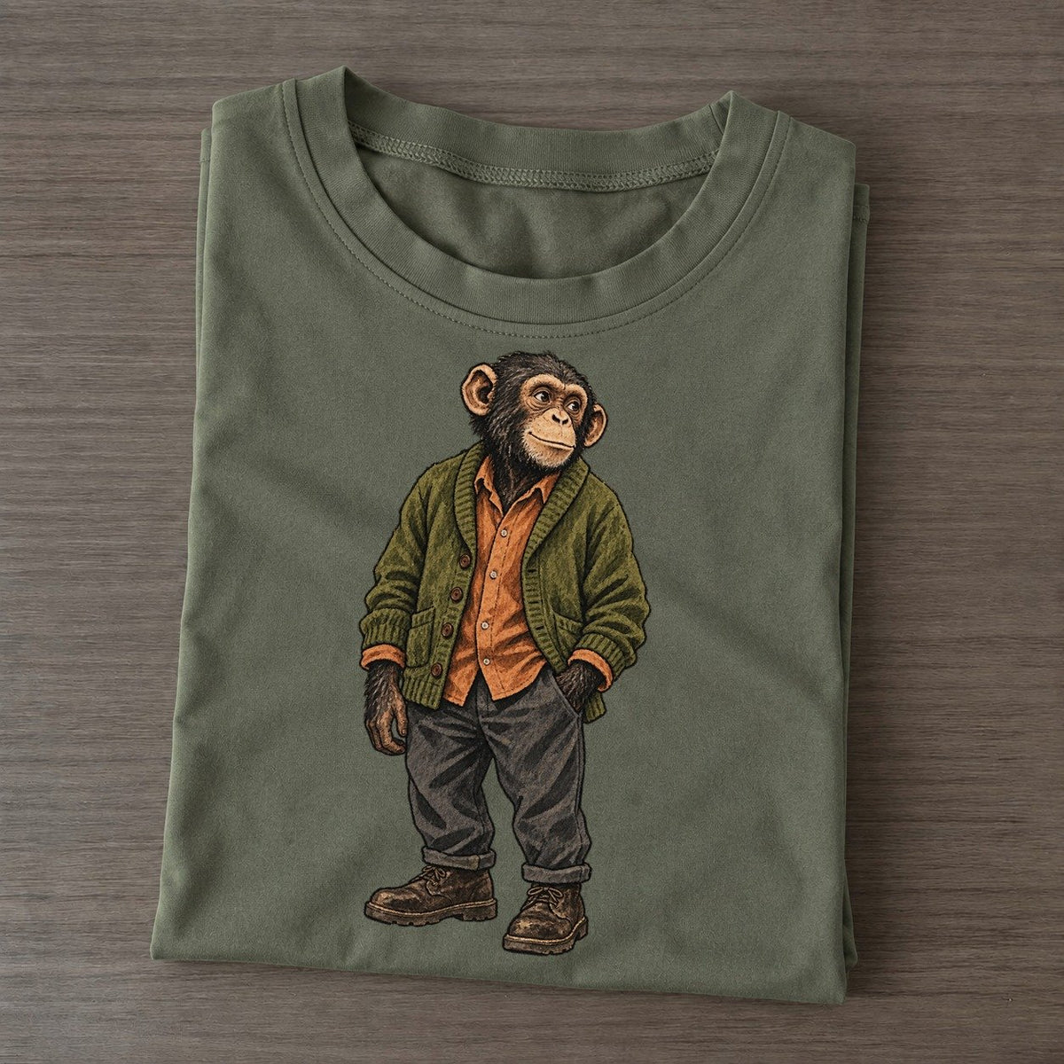 Chimpanzee Wardrobe Portrait Wild Wardrobe Portraits Classic T-shirt – Army Green