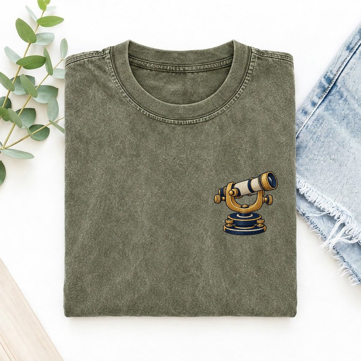 Theodolite Sightline Left Chest Vintage T-shirt – Army Green