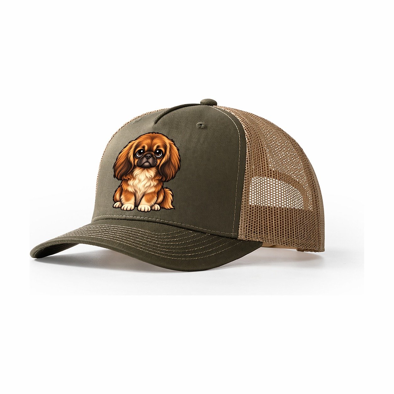 Pekingese Sitting Sweetheart Trucker Hat – Olive Khaki