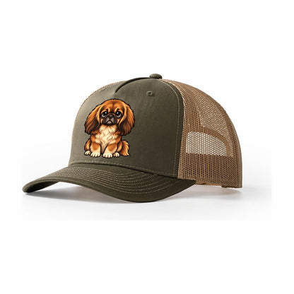 Pekingese Sitting Sweetheart Trucker Hat – Olive Khaki