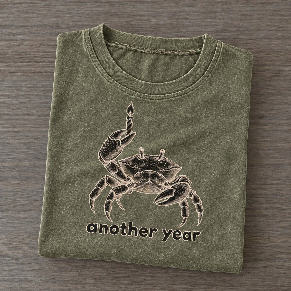 Crab Another Year Unbothered Creatures Vintage T-shirt – Army Green