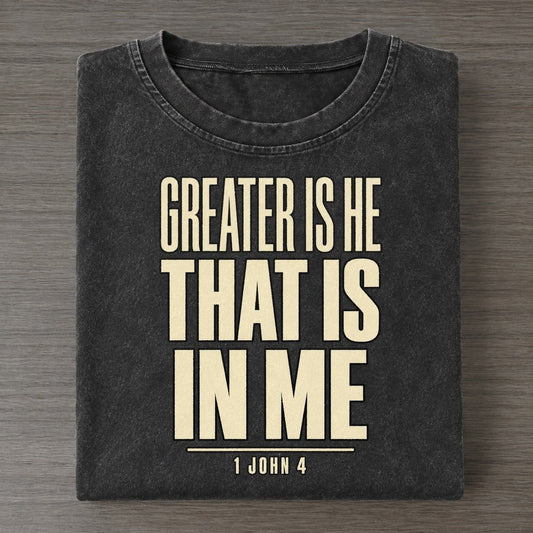 Greater Is He That Plain Gospel Vintage T-shirt – Black