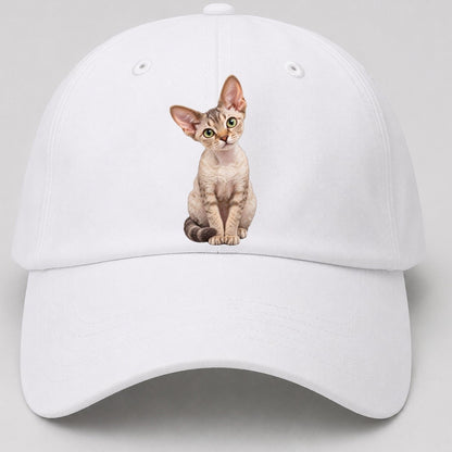 Devon Rex Seated Portrait Realistic Cat Portrait Baseball Cap – White