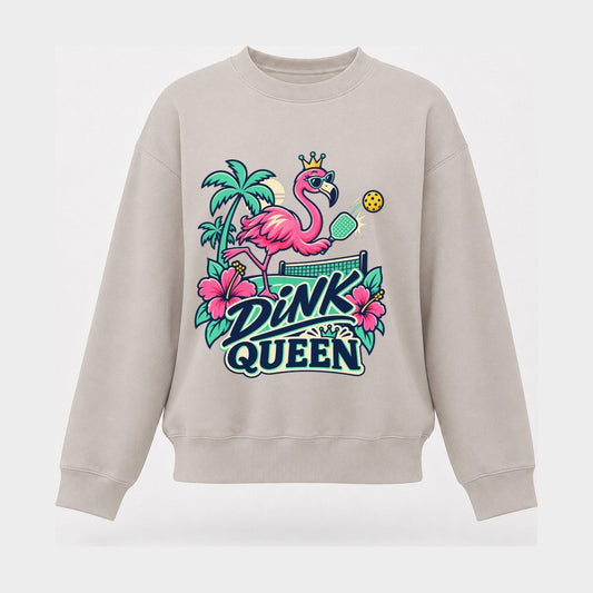 Flamingo Dink Queen Pickleball Life Women's Crewneck Sweatshirt – Beige