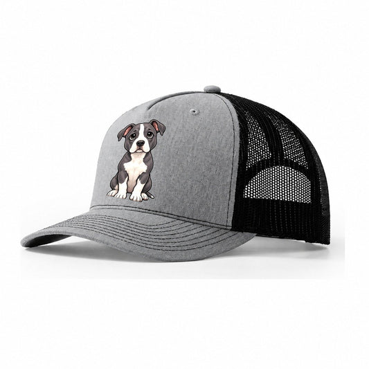 American Staffordshire Terrier Sitting Sweetheart Trucker Hat – Sport Grey Black