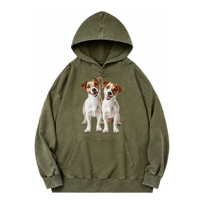 Two Jack Russels Vintage Washed Hoodie – Army Green
