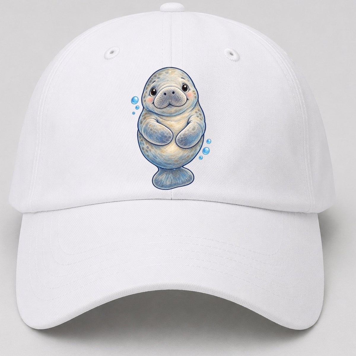Manatee Front Flipper Hug Sea Sprite Baseball Cap – White