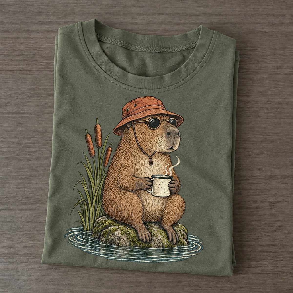 Capybara Soak Slow Camp Club Classic T-shirt – Army Green