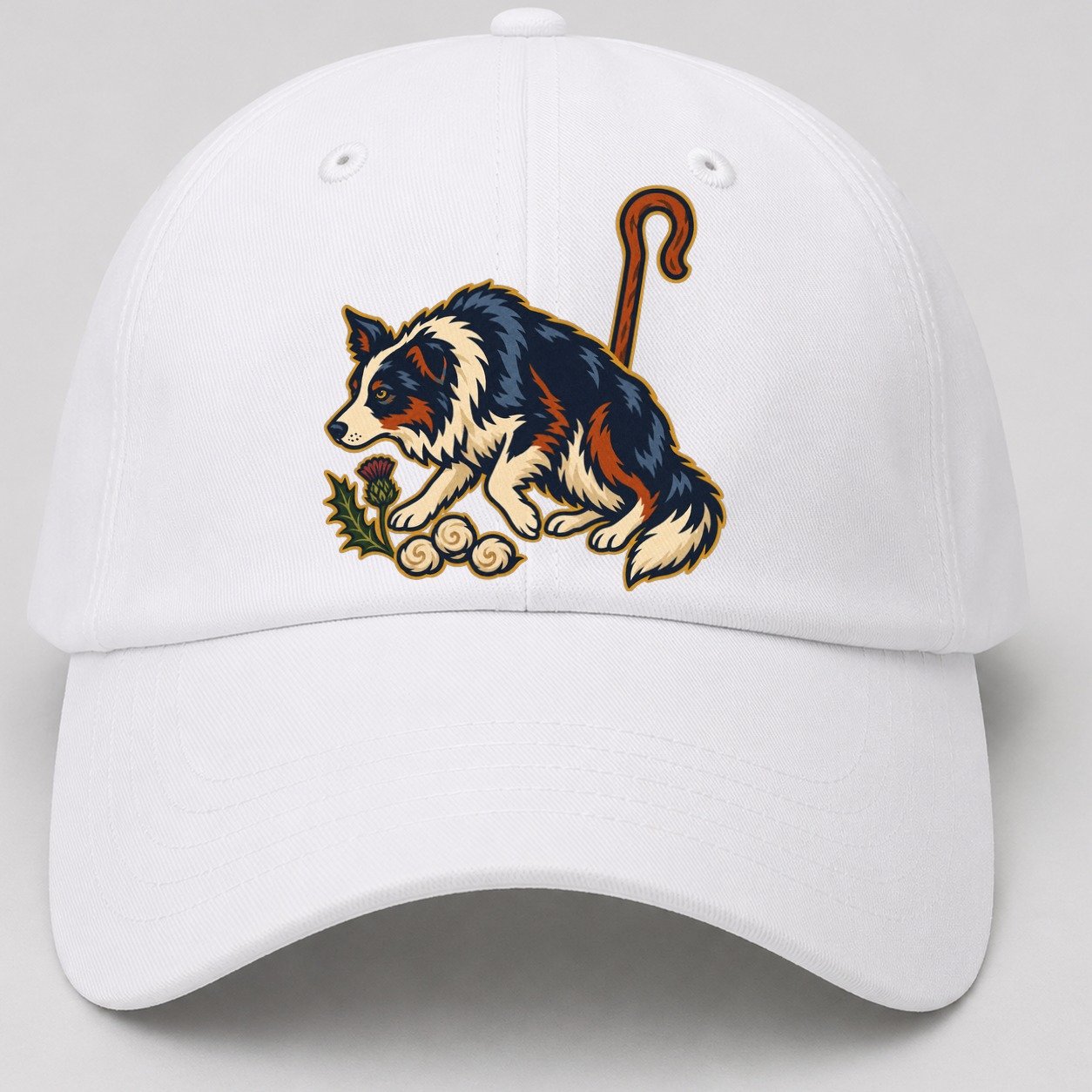 Shepherd Crook Sheepdog And Wool Sprig Uk Culture Heritage Baseball Cap – White