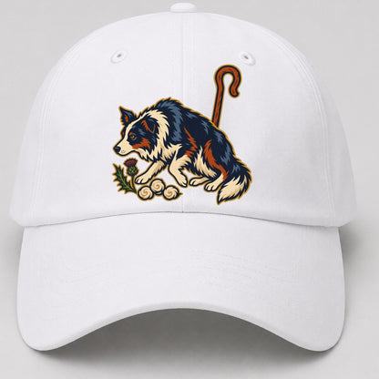Shepherd Crook Sheepdog And Wool Sprig Uk Culture Heritage Baseball Cap – White