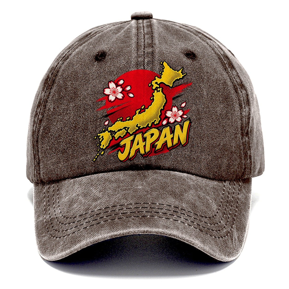 Japan Map Cherry Blossom Sun Classic Cap – Brown