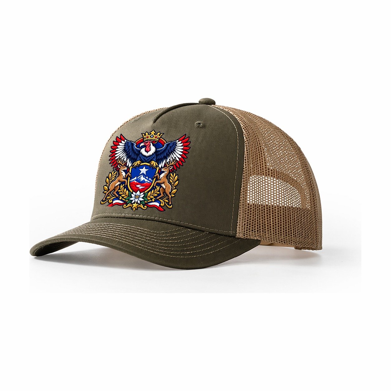Chile Heraldic Crest Country Logos Trucker Hat – Olive Khaki