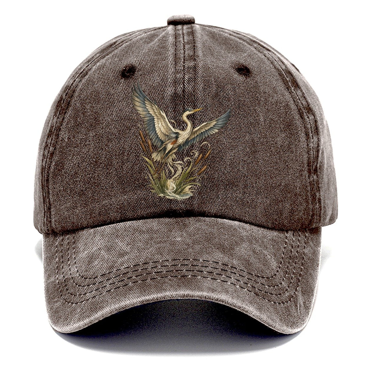 Heron Rising from Cattails Classic Cap – Brown