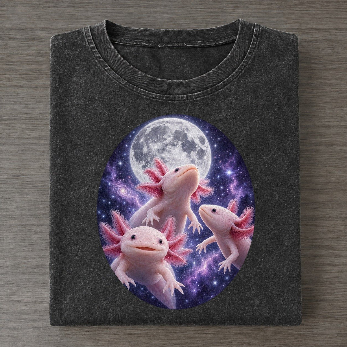 Axolotls Under The Moon Moon Choir Vintage T-shirt – Black