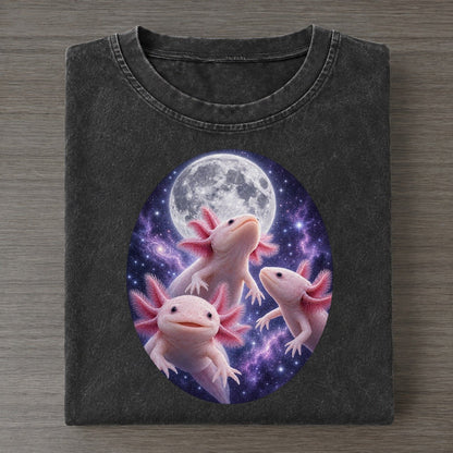 Axolotls Under The Moon Moon Choir Vintage T-shirt – Black