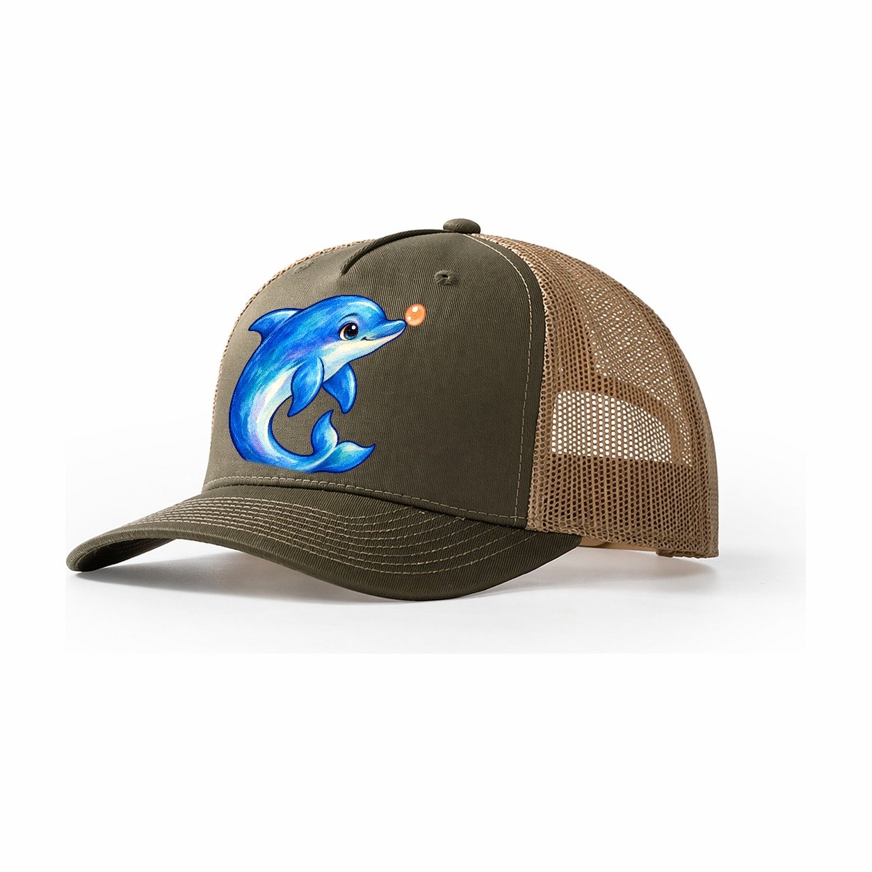Dolphin Nose Boop Sea Sprite Trucker Hat – Olive Khaki