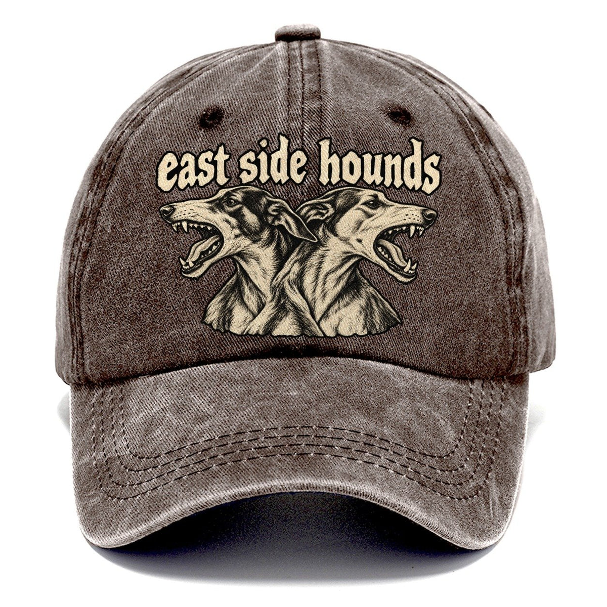 Two Lean Hound Heads Back To Back Facing Opposite Directions Bark For Me Classic Cap – Brown