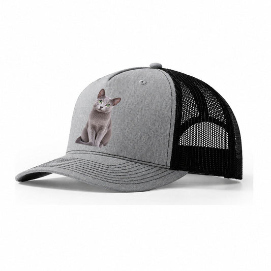 Russian Blue Seated Portrait Realistic Cat Portrait Trucker Hat – Sport Grey Black