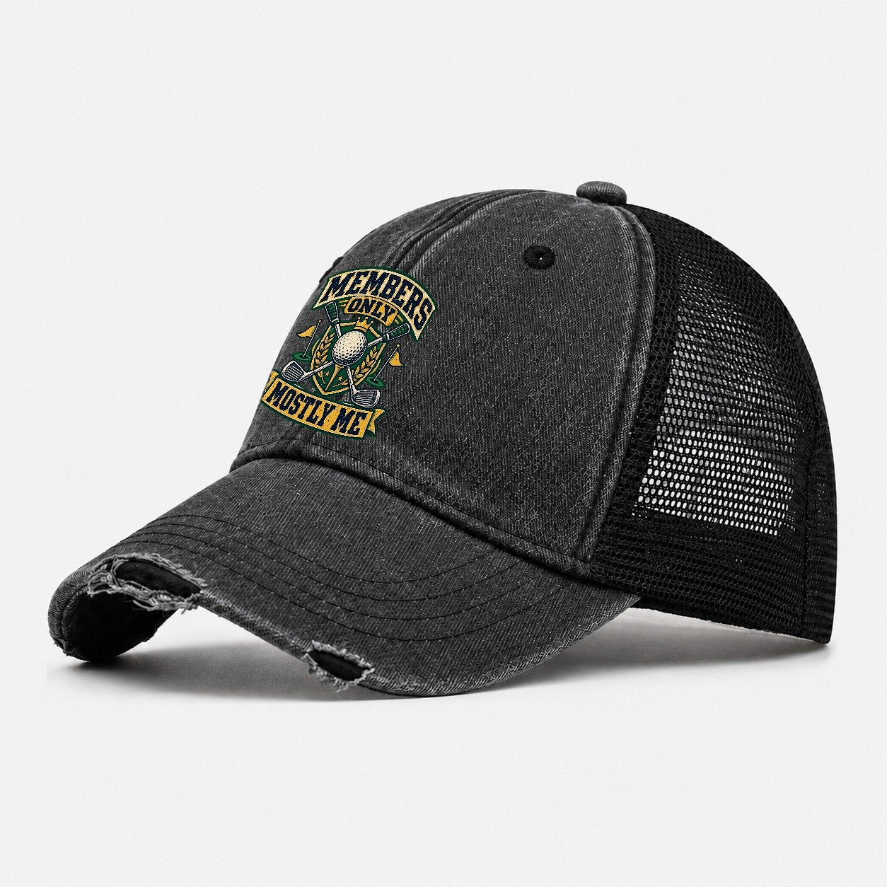 Members Only Mostly Me Golf Life Washed Trucker Hat – Black
