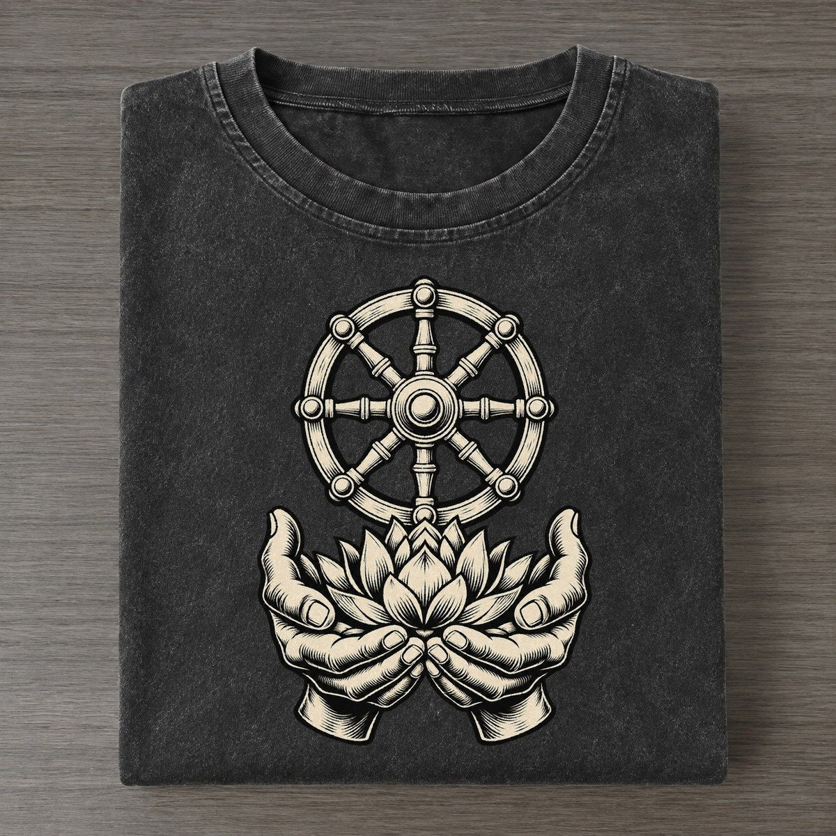 Buddhist Compassion Hands World Faiths Ink Figures Vintage T-shirt – Black