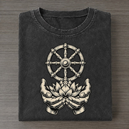 Buddhist Compassion Hands World Faiths Ink Figures Vintage T-shirt – Black
