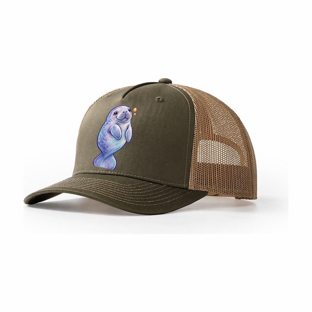 Manatee Upward Float Sea Sprite Trucker Hat – Olive Khaki