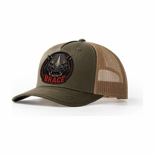 Rhino Brace Badge Trucker Hat – Olive Khaki