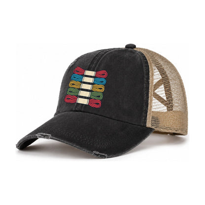 Floss Sorting Day And Needlework Women's Ponytail Trucker Hat – Washed Black Khaki