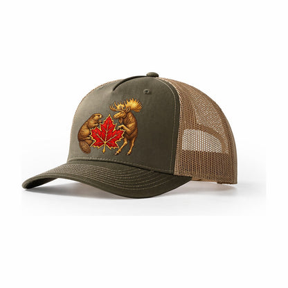 Canada Beaver And Moose Trucker Hat – Olive Khaki