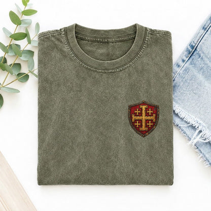 Crusader Shield Left Chest Vintage T-shirt – Army Green