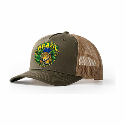 Brazil Retro Badge Country Logos Trucker Hat – Olive Khaki