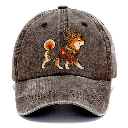 One Shiba Inu In Halloween Costume Scarecrow Costume With Straw Patches And A Plaid Shirt Halloween Dog Parade Classic Cap – Brown