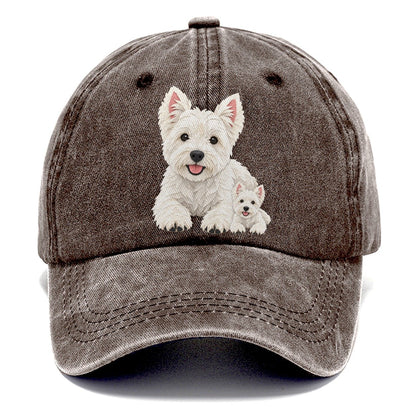 Cut-Paper Westie Lying Down Classic Cap – Brown